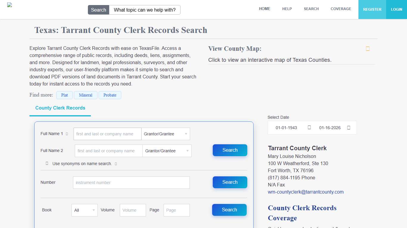 Tarrant County Clerk Records Search TexasFile